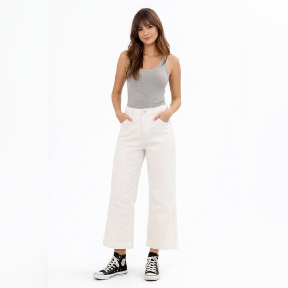 Ella Moss Wide Leg Crop Jeans Size 8 New Cotton Spandex Stretch Cream Staple